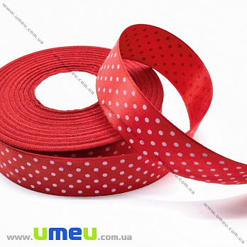 Атласна стрічка в горошок, 25 мм, Червона темна (LEN-029819)