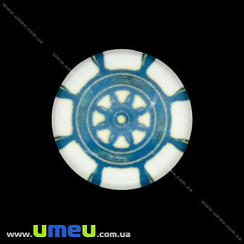 Кабошон стекл. с принтом Морской штурвал, 16 мм, Круглый (KAB-017662)