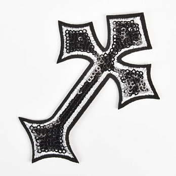 Термоаппликация с паетками, Крест, 11х7,5 см, Черная (APL-060043)