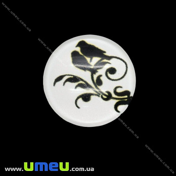 Кабошон стекл. с принтом Птички, 18 мм, Круглый (KAB-019944)