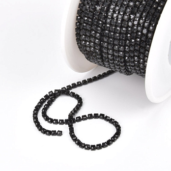 Стразовий ланцюг SS6 - 2,0 мм, Чорний, Стрази скляні чорні (ZEP-040475)