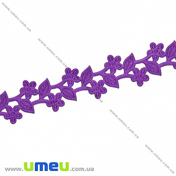 Тесьма тисненая Цветы с листиками, 20 мм, Фиолетовая (LEN-019732)