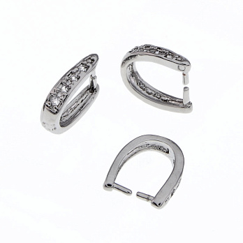 Держатель для кулона, 11х9 мм, Латунь с покрытием Родий, Стразы куб. цирконий (OSN-055662)