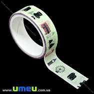 Декоративный скотч бумажный, Лондон, 15 мм, Салатовый (DIF-018162)