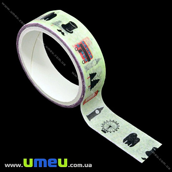 Декоративний скотч паперовий, Лондон, 15 мм, Салатовий (DIF-018162)