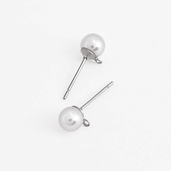 Пусеты из нерж. стали с бусинкой 6 мм, Темное серебро (STL-061301)