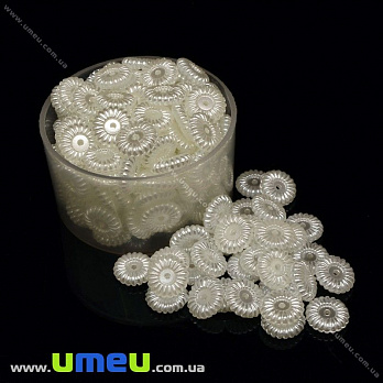 Намистина пластикова Квітка Перли, 10х3 мм, Біла (BUS-028836)