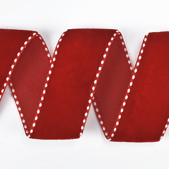 Стрічка оксамитова з кантом, 25 мм, Червона (LEN-060573)