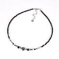 Колье черное, Бусины стеклянные и Гематит, 37 см, Нерж сталь (BUS-062393)