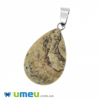 Подвеска Капля плоская из натурального камня, Яшма пейзажная, 32х16 мм (POD-037504)
