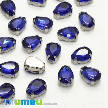 Шатон капля 10х7 мм, Темное серебро, Синий (KAB-040742)