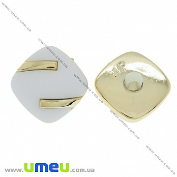 Пуговица пластиковая на ножке Матовая белая, 25х25 мм, Светлое золото (PUG-021461)