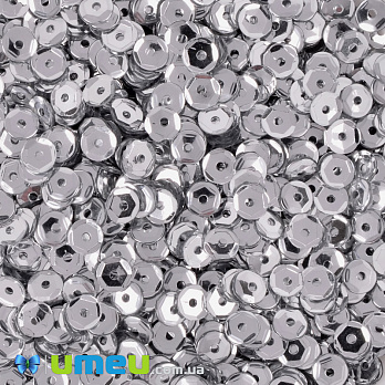Паєтки Індія круглі грановані, 4 мм, Сріблясті (PAI-051128)