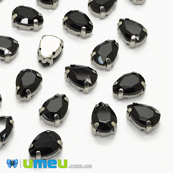 Шатон крапля 10х7 мм, Темне срібло, Чорний (KAB-040756)
