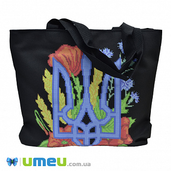 Сумка с принтом под вышивку, Трезуб с цветами, Черная (SXM-044492)