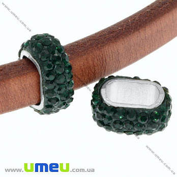 Намистина Regaliz (Licorice) зі стразами, 16х13х7 мм, Смарагдова (BUS-016914)