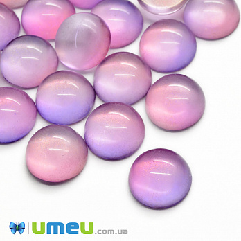 Кабошон скляний, 14 мм, Золотисто-бузковий (KAB-050684)