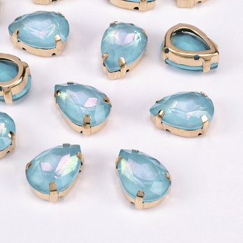 Шатон крапля 14х10 мм, Золото, Блакитний (KAB-052950)