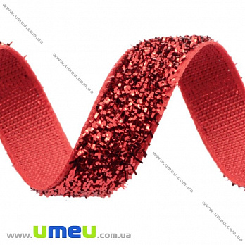 Стрічка оксамитова з люрексом, 10 мм, Червона (LEN-017372)