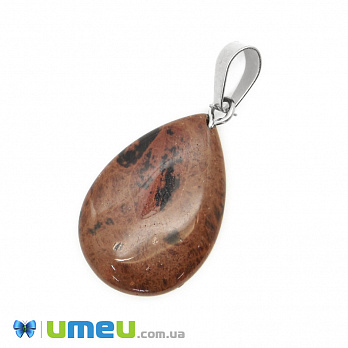 Подвеска Капля плоская из натурального камня, Обсидиан махогоновый, 32х16 мм (POD-043108)