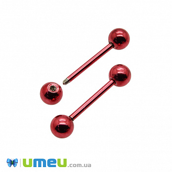 Серьга штанга для пирсинга из нерж. стали, 28х6 мм, Красная (OSN-048061)