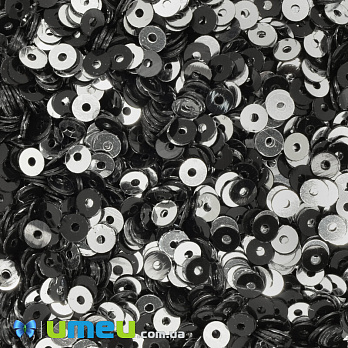 Пайетки Индия круглые плоские, 4 мм, Серебристо-черные (PAI-042003)