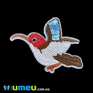 Термоаплікація з паєтками Птах, 10х7 см, Біла (APL-039898)