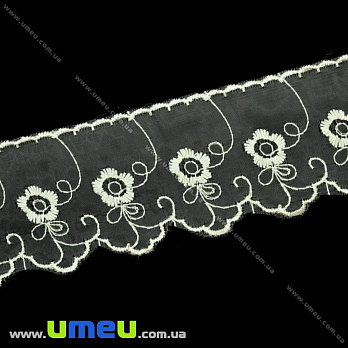 Кружево органза Цветы, 50 мм, Кремовое (LEN-015563)