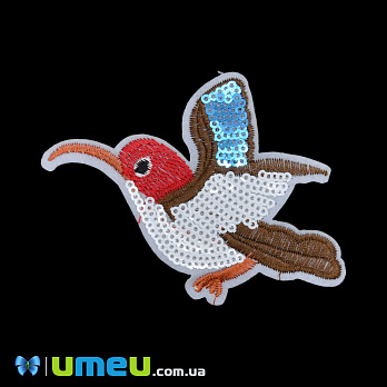 Термоаппликация с пайетками Птица, 10х7 см, Белая (APL-039898)