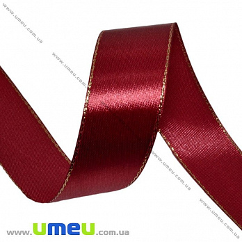 Атласна стрічка з люрексом, 25 мм, Бордова (LEN-016718)