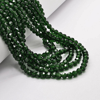 Бусины круглые граненые, 4 мм, Зеленые темные (BUS-057338)