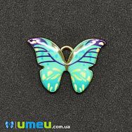 Подвеска метал. Бабочка бирюзовая, 22х15 мм, Золото (POD-043584)