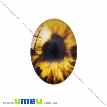 Кабошон скляний з принтом Око, 18х13 мм, Жовтий, Овал (KAB-018718)