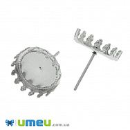 Пусети з нерж. сталі під кабошон 12 мм, 14х13 мм, Темне срібло (STL-037948)