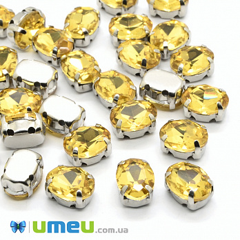 Шатон овальний 10х8 мм, Темне срібло, Жовтий (KAB-040635)