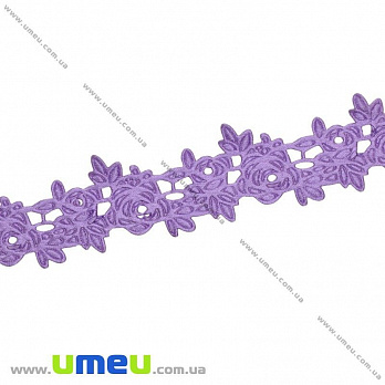 Тесьма тисненая Розочки, 20 мм, Сиреневая (LEN-025673)