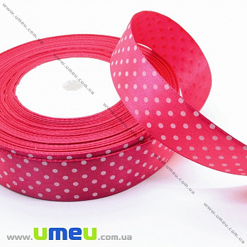 Атласная лента в горошек, 25 мм, Малиновая (LEN-029825)