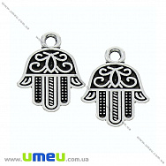 Подвеска метал. Рука Фатимы (Хамса)(двухстор.), 17х13 мм, Античное серебро (POD-002530)