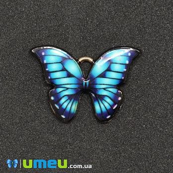 Подвеска метал. Бабочка синяя, 22х15 мм, Золото (POD-043587)
