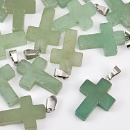 Підвіска Хрест, Натур. камінь Авантюрин зелений, 30х20х6 мм (POD-057958)