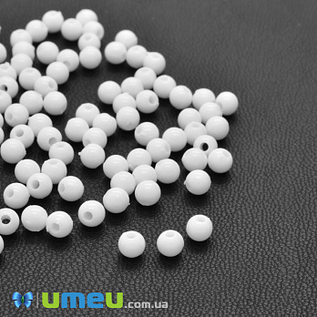 Намисто пластикова Кругла, 4 мм, Біла (BUS-002303)