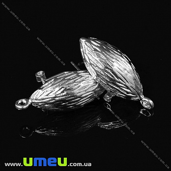 Пусети з засувкою, Листочки, Світле срібло, 25х11 мм (OSN-031771)