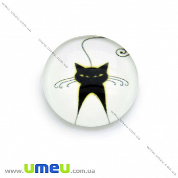 Кабошон стекл. с принтом Кот, 18 мм, Круглый (KAB-013684)