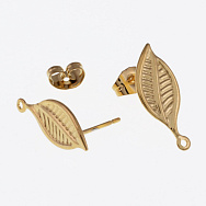 Пусеты из нерж. стали с заглушками, Листики, 19х8 мм, Золото (STL-055775)