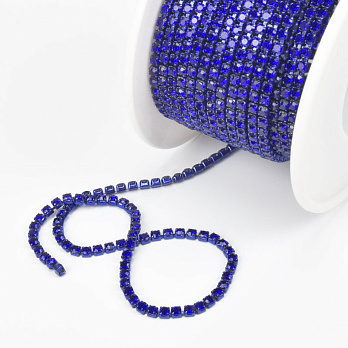 Стразовий ланцюг SS6 - 2,0 мм, Синій, Стрази скляні сині (ZEP-040478)