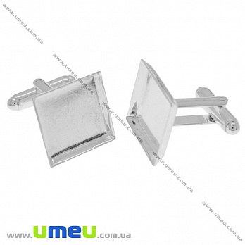 Основа для запонок під заливку 16х16 мм, 20х17 мм, Світле срібло (OSN-018205)