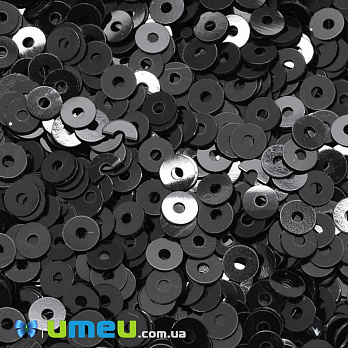 Пайетки Индия круглые плоские, 4 мм, Черные (PAI-037584)