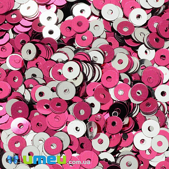 Паєтки Індія круглі плоскі, 4 мм, Серебристо-малинові (PAI-037627)