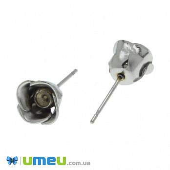 Пусети з нерж. сталі Трояндочки, 8х16 мм, Темне срібло (STL-039714)