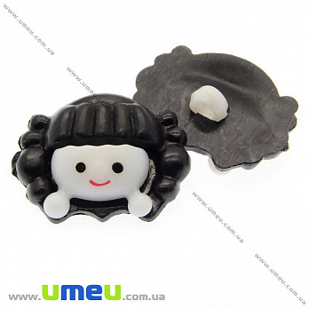 Пуговица пластиковая на ножке Девочка, 22х17х8 мм, Черная (PUG-008961)